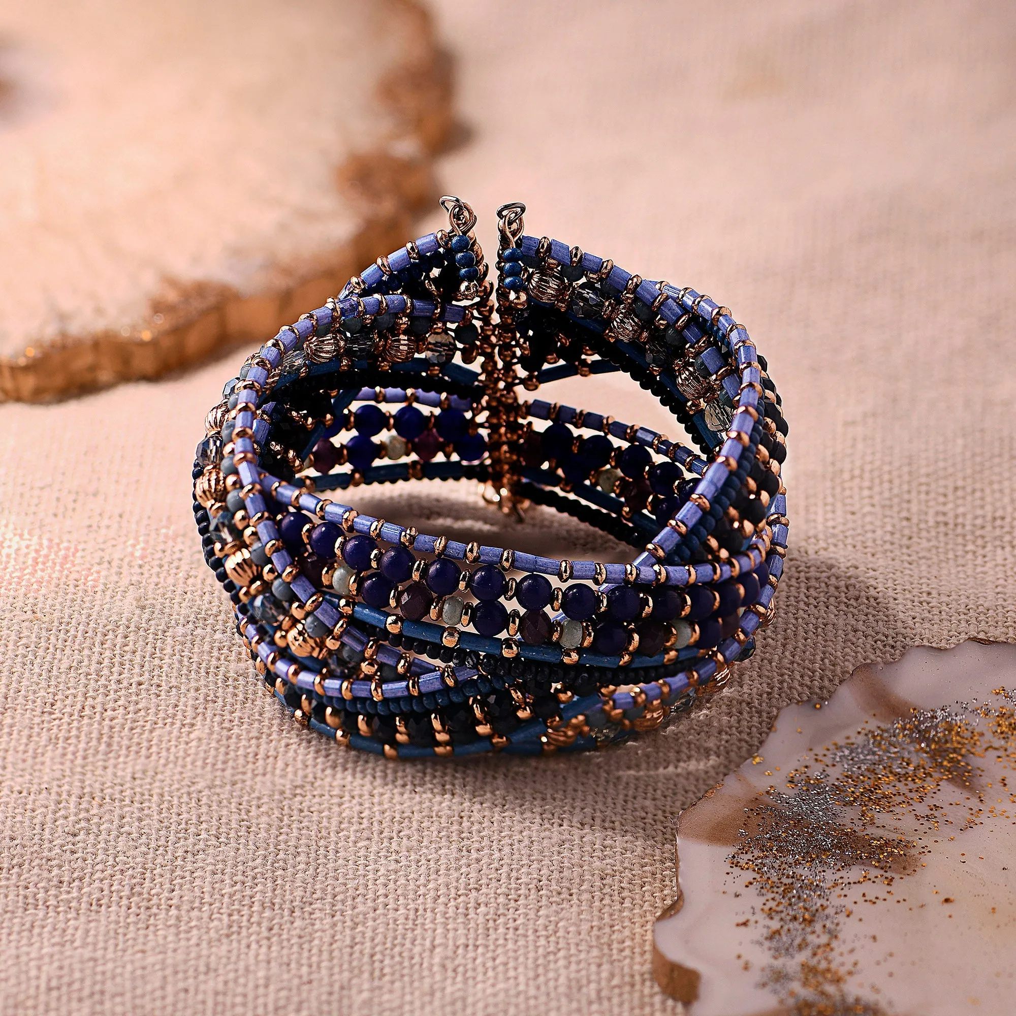 Accessorize London  Women's Blue Beaded Woven Cuff