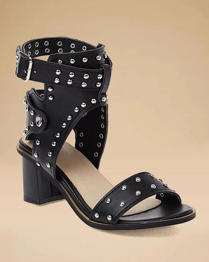 Adjusting Buckle Chunky Heel Sandals