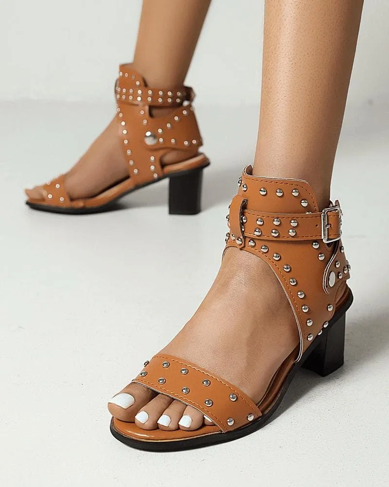 Adjusting Buckle Chunky Heel Sandals