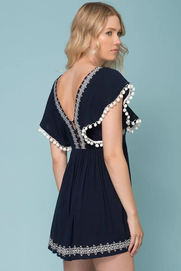 Alexis Pom Pom Dress Navy