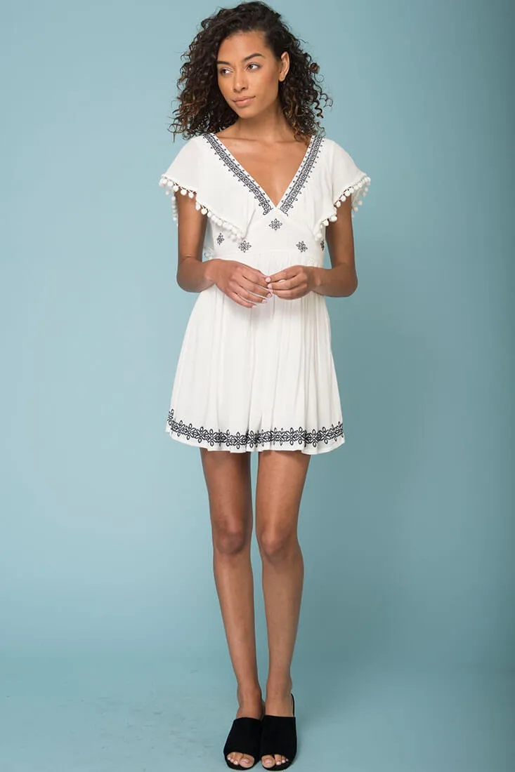 Alexis Pom Pom Dress White