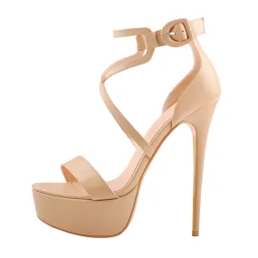 Apricot Platform Cross-tied High Heel 16CM Stiletto Sandals