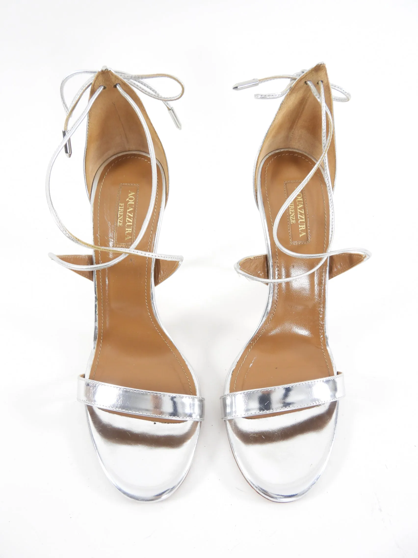 Aquazurra Silver Strappy Linda High Heel Sandals -  38.5