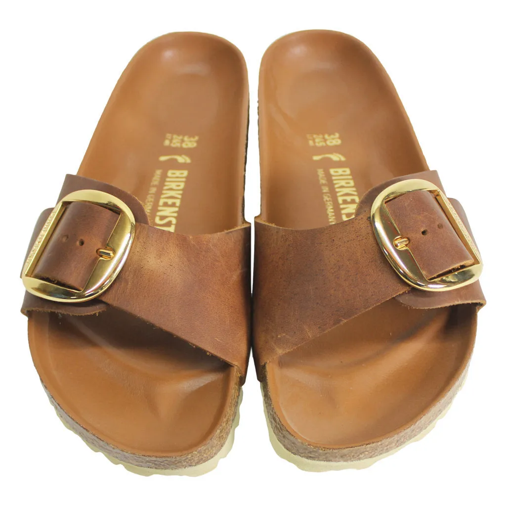 Birkenstock Madrid Big Buckle Metallic Suede Womens Sandals Cognac - UK 5