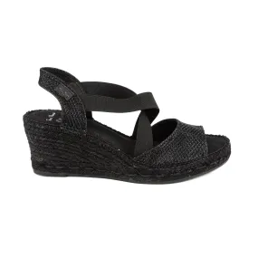 Black Metallic Cotton Blend Wedge Espadrille for Women - Sol-SBK