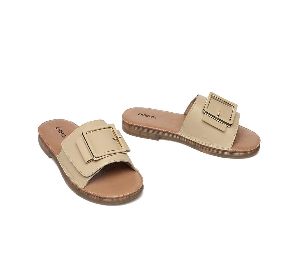 EVERAU Women Leather Buckle Top Ultra Soft Slides Bera