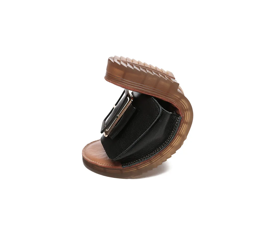 EVERAU Women Leather Buckle Top Ultra Soft Slides Bera