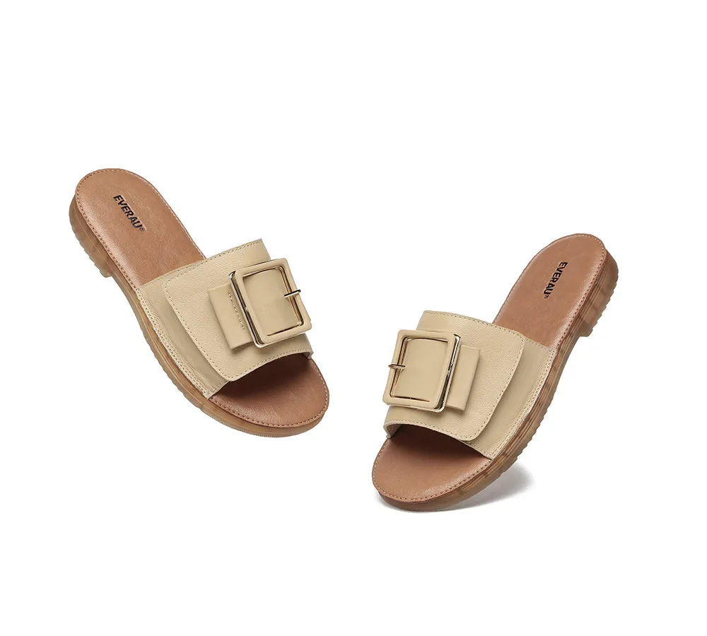 EVERAU Women Leather Buckle Top Ultra Soft Slides Bera