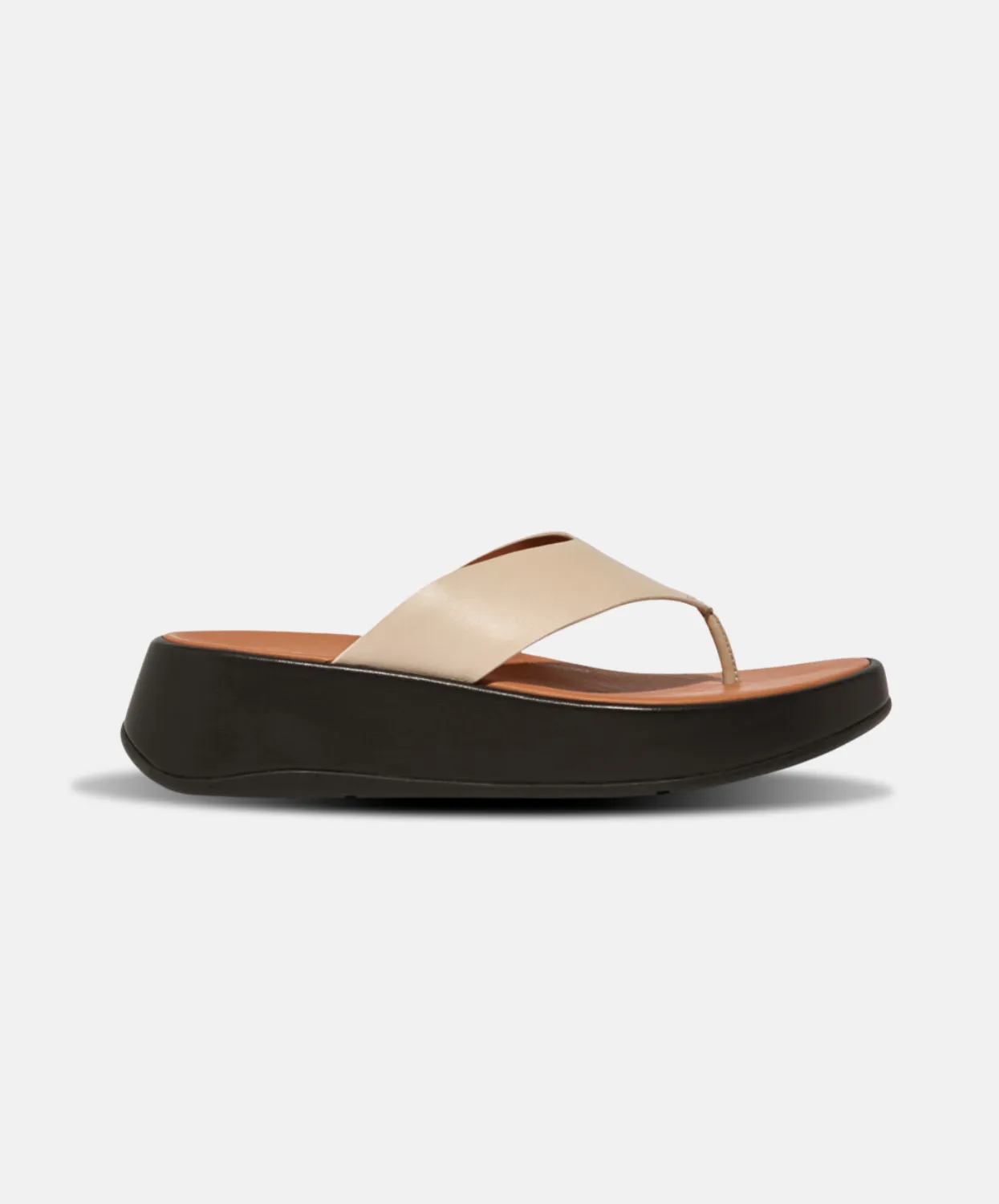 FitFlop F-mode Leather Flatform Toe Post Sandals Beige