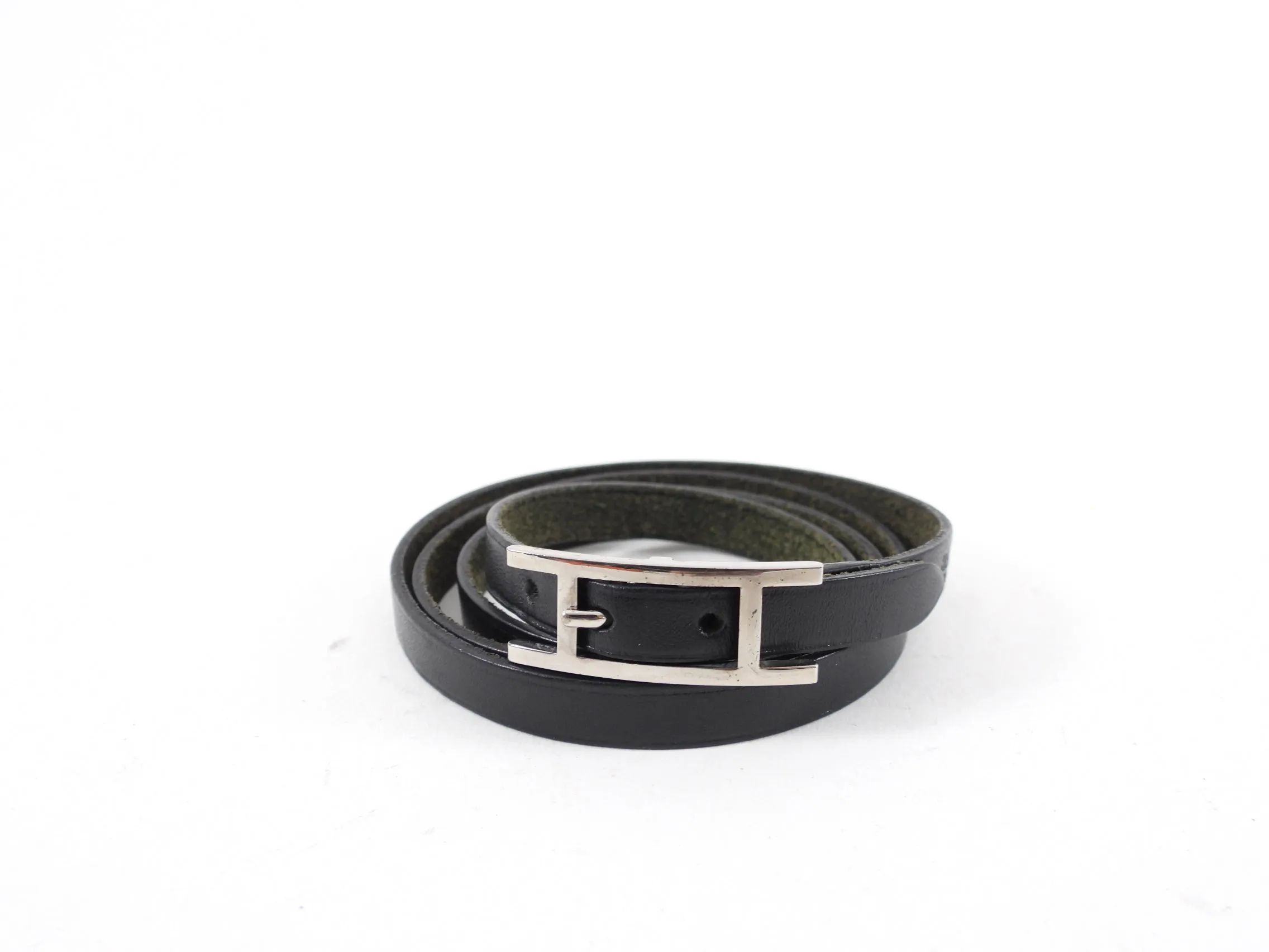 Hermes Behapi Black Leather Quad Tour Bracelet PHW