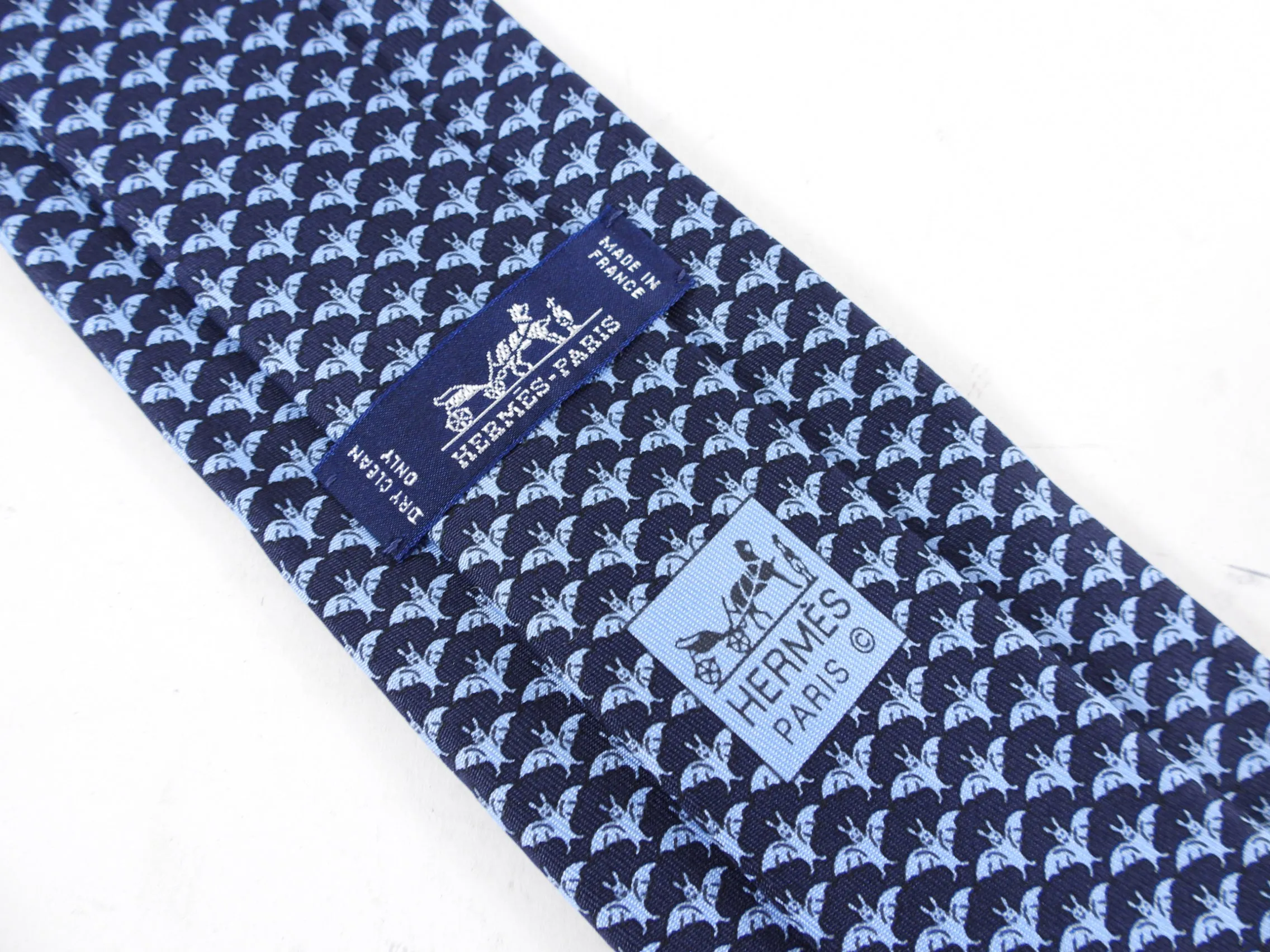 Blue and Navy Silk Tie with Bats by Hermes - Style 605721