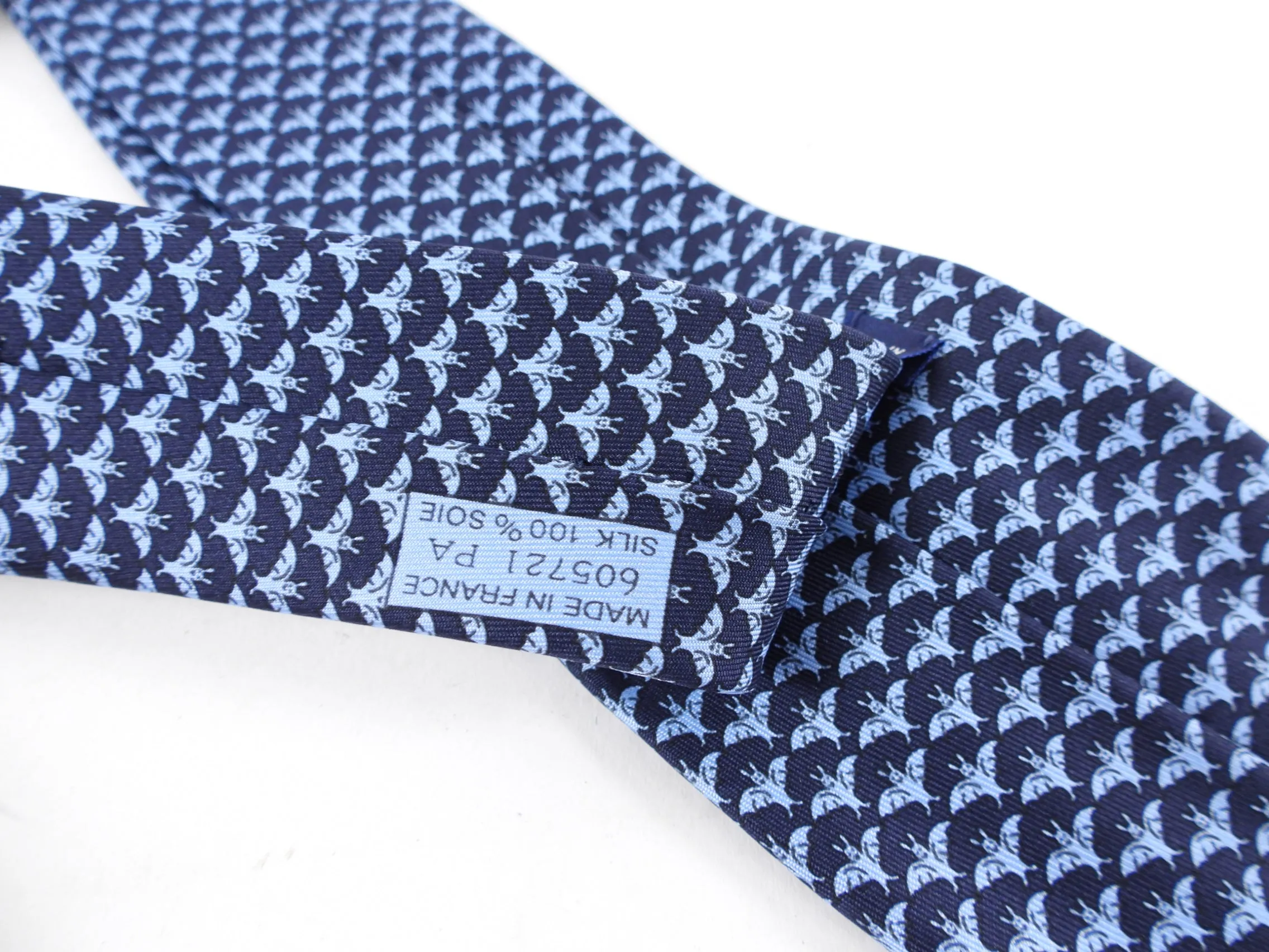 Blue and Navy Silk Tie with Bats by Hermes - Style 605721