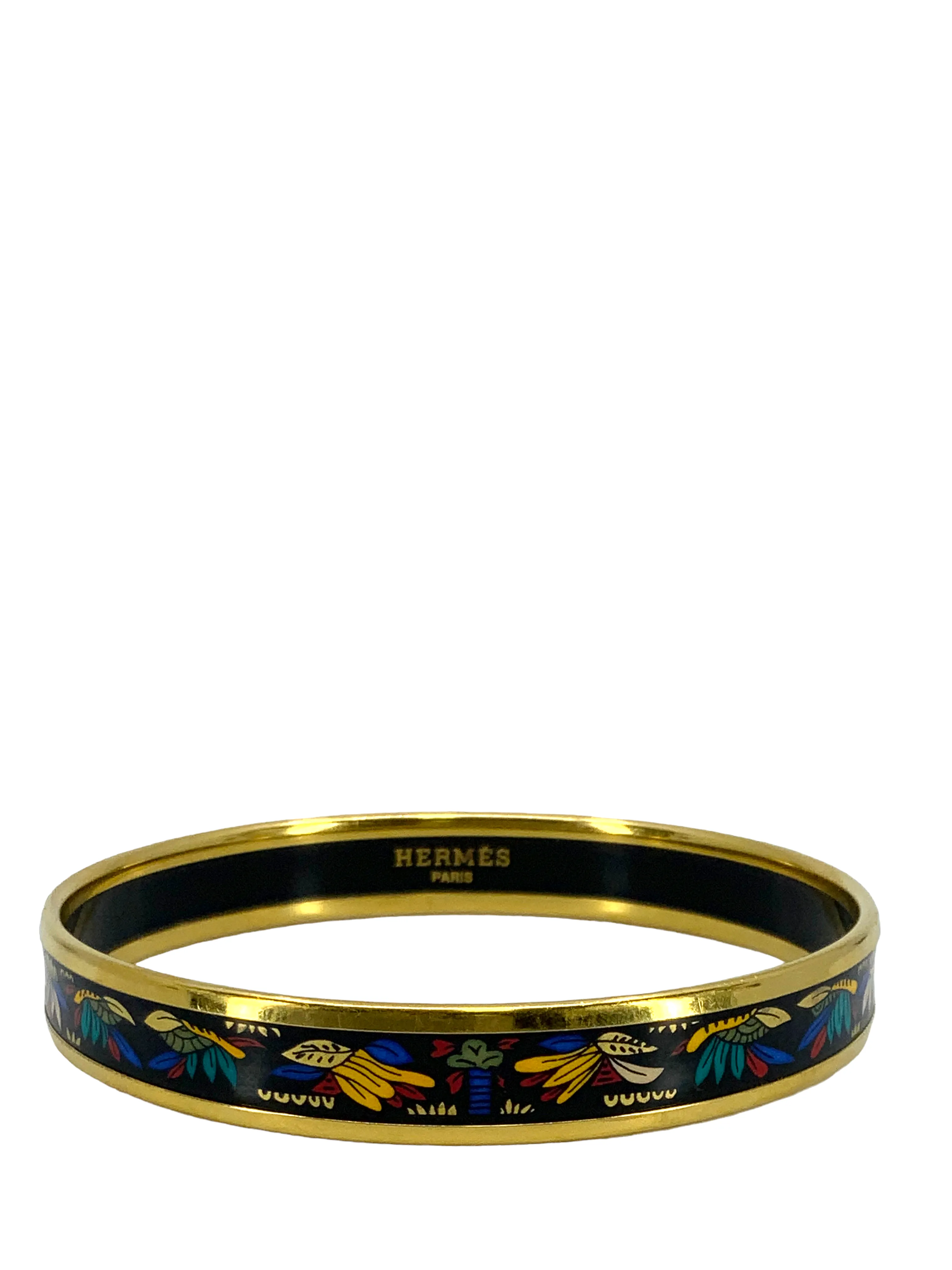 HERMES Botanical Printed Enamel Narrow Bracelet 65