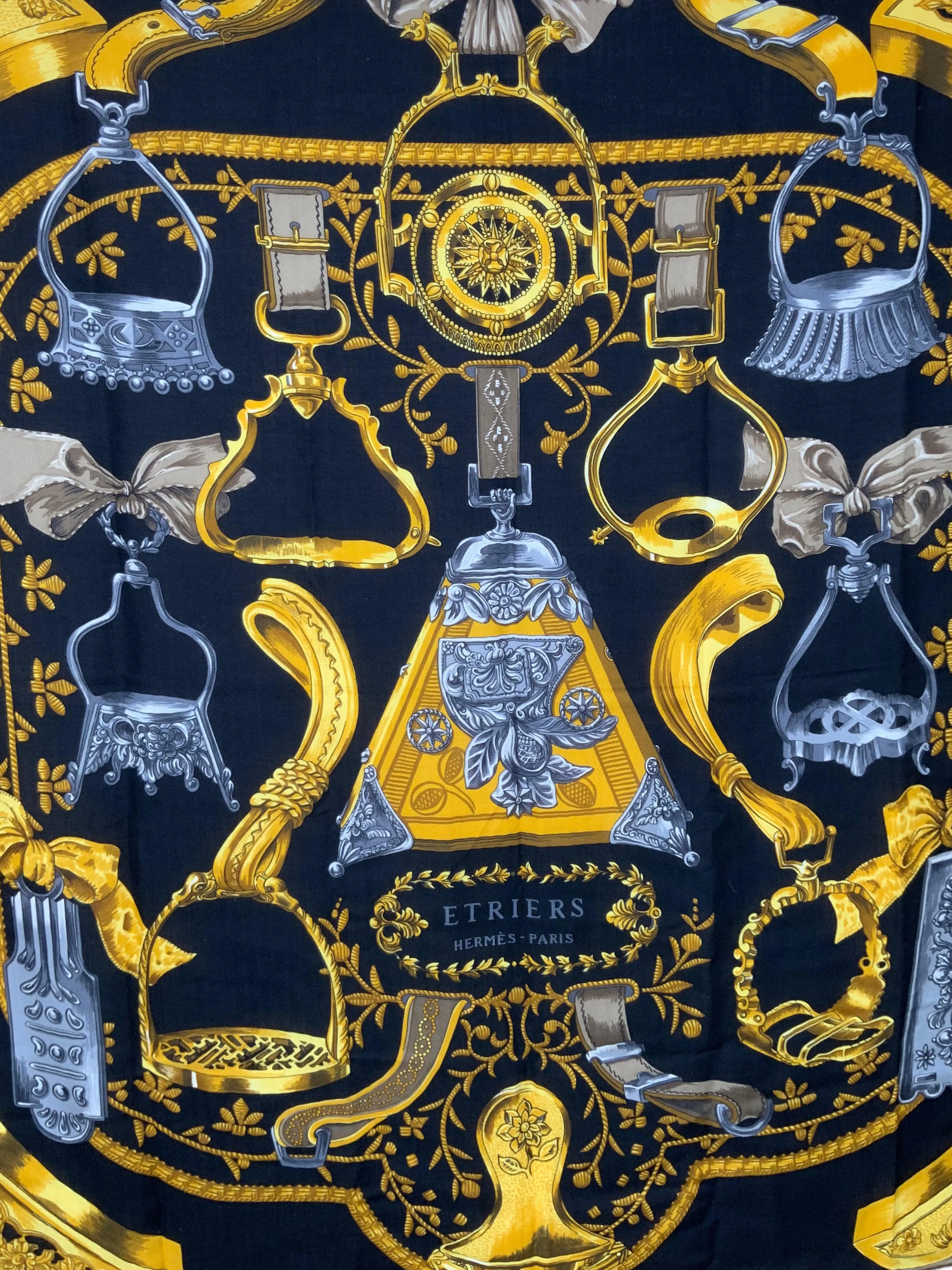 HERMES Etriers Cashmere and Silk Shawl Scarf 140