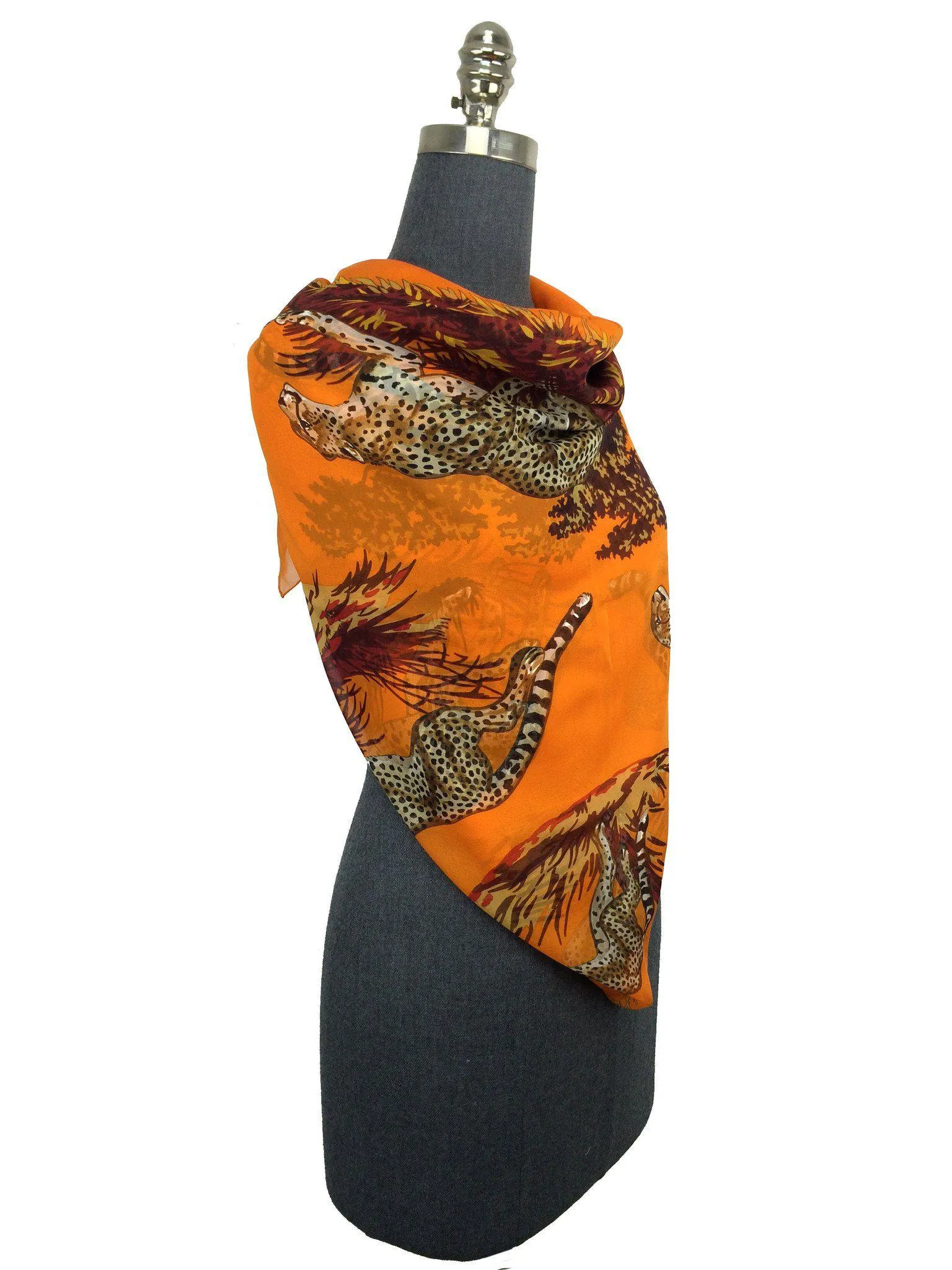 Hermes Giant Silk Mousseline Chiffon Guepards GM Shawl Scarf