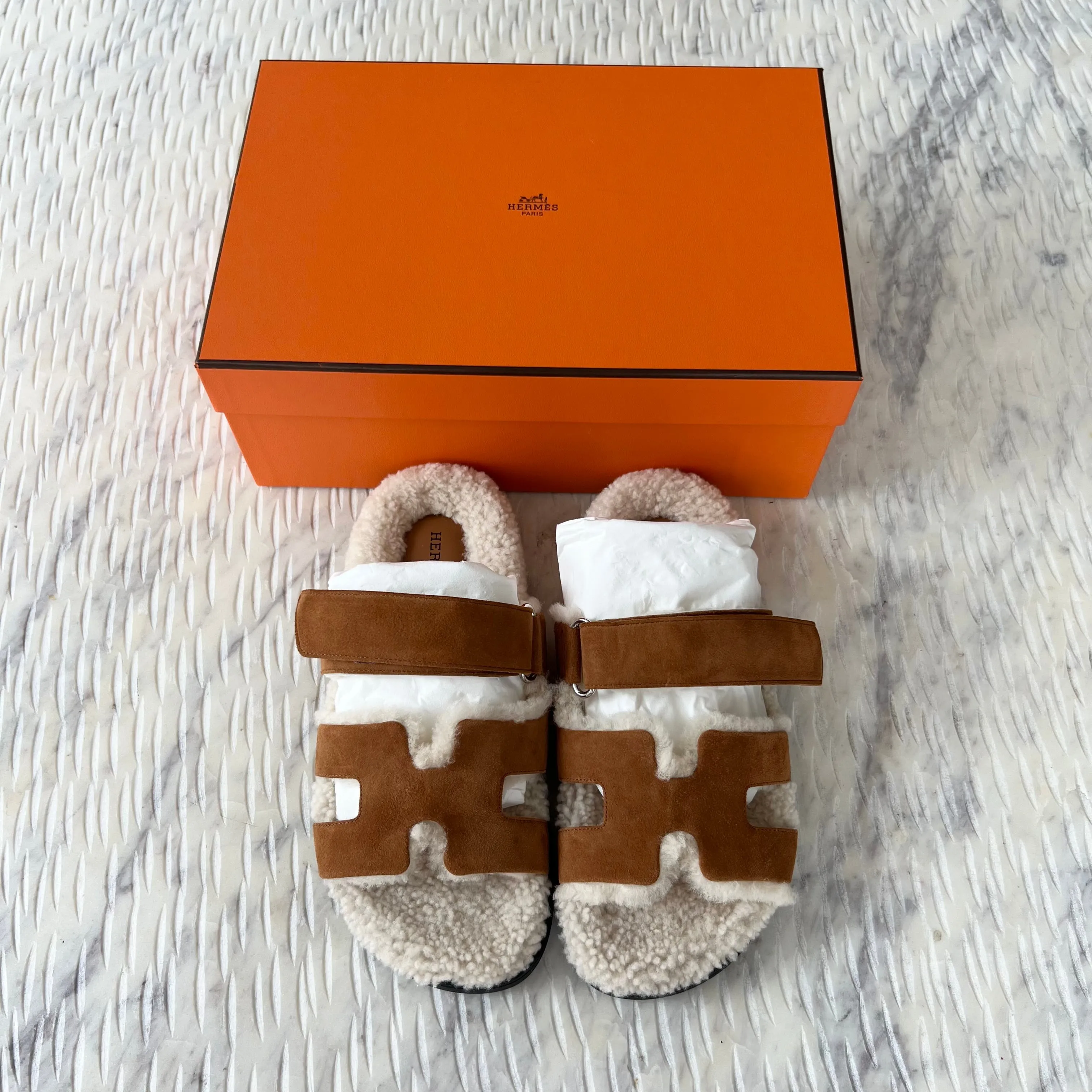 Hermes Shearling Chypre Sandals