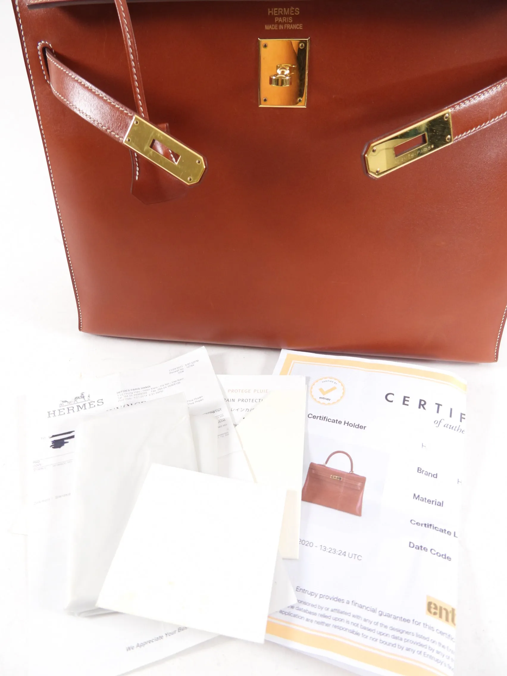 Hermes Vintage 2011 Kelly Sellier 35 GHW Box Calf Noisette