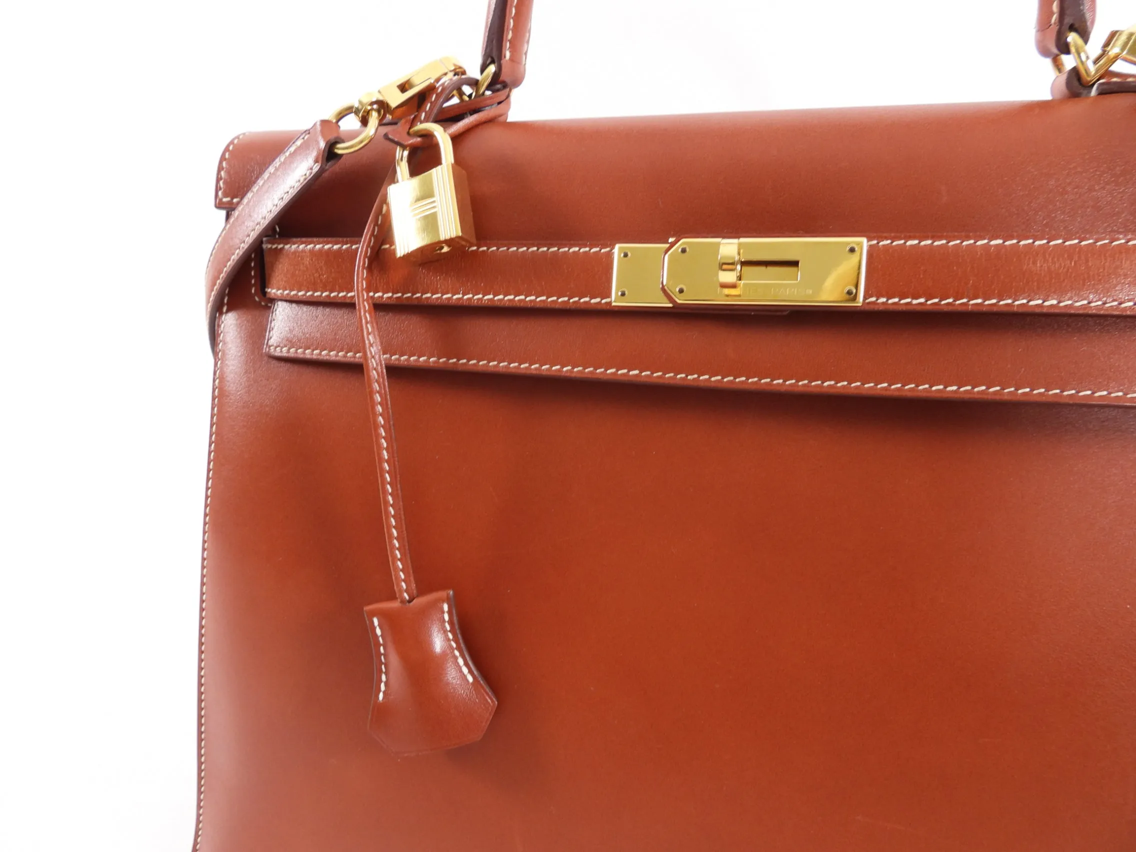 Hermes Vintage 2011 Kelly Sellier 35 GHW Box Calf Noisette