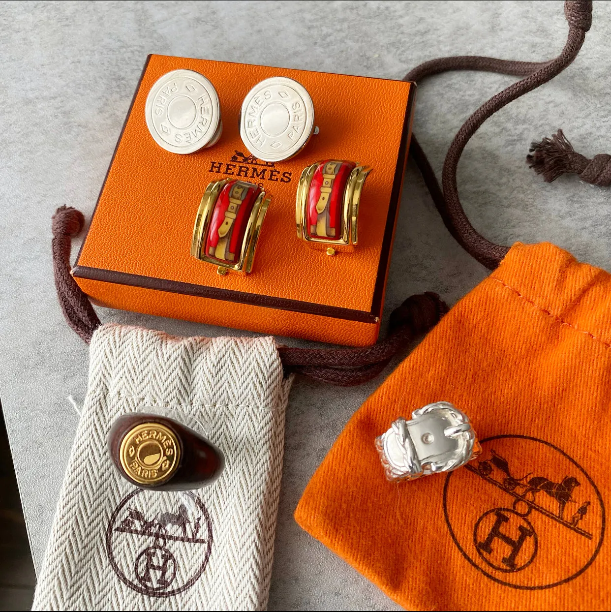 Hermes Vintage Clou de Selle Button Clip Earrings