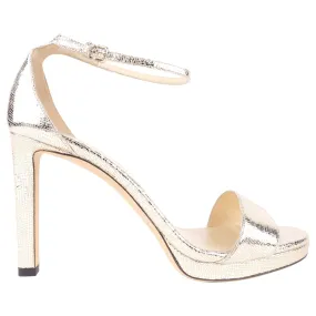 Jimmy Choo Light Gold Metallic Lizard Print Leather Misty Stiletto Heel Sandals - 39.5