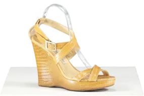 Jimmy Choo Lucia Croc Embossed Wedge Sandals In Beige Leather UK 6 EU 39 👠