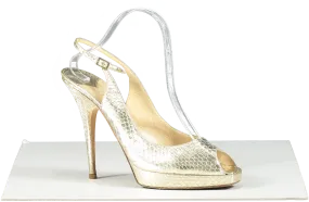 Jimmy Choo Metallic Gold Python Embossed Leather Slingback Sandals UK 8 EU 41 👠