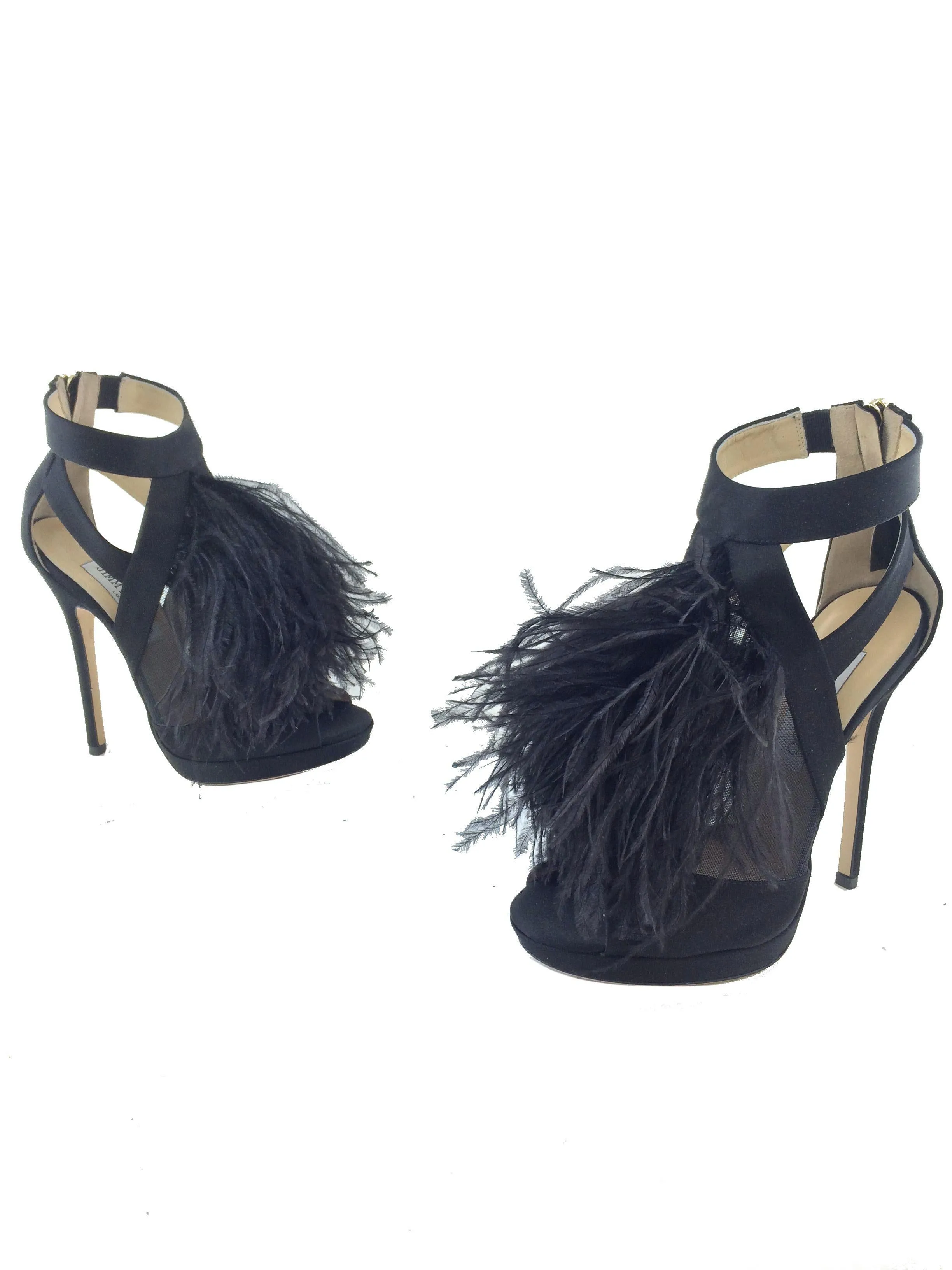 Jimmy Choo Teazer Ostrich Feather Satin Platform Sandals Size 7