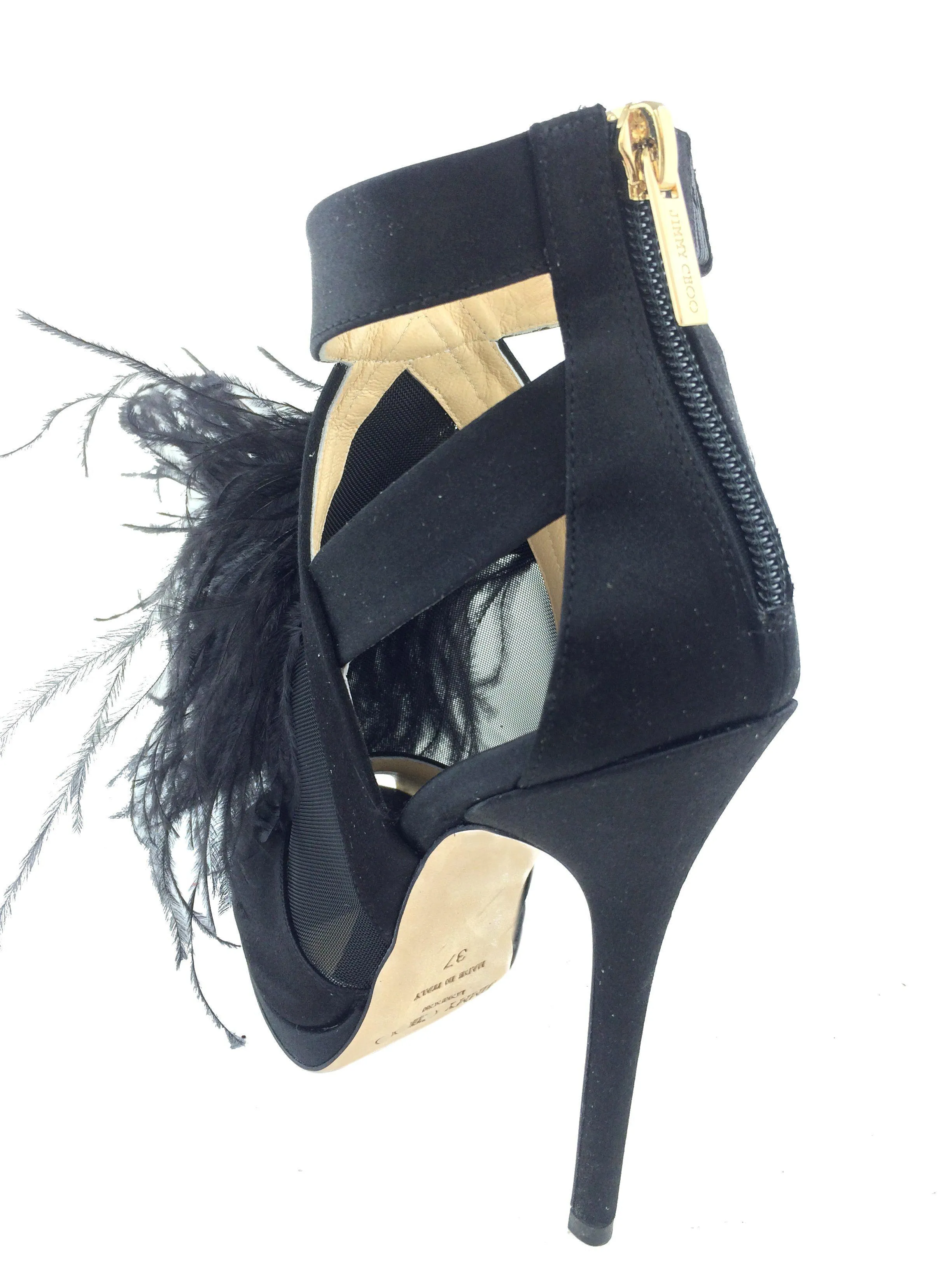 Jimmy Choo Teazer Ostrich Feather Satin Platform Sandals Size 7