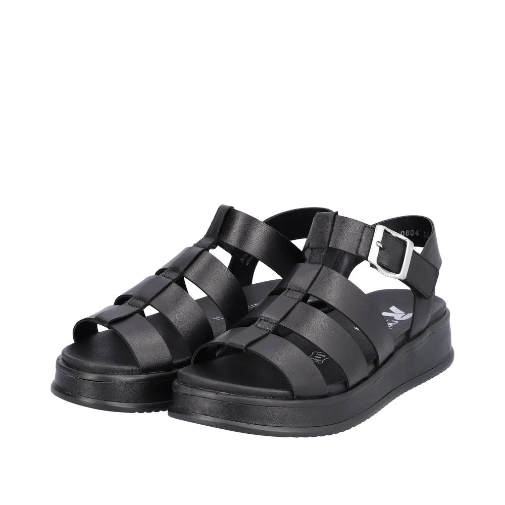 Ladies Evolution By Rieker Sandals Black Chunky Platform W0804-00 sale