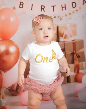 One year baby girls outfit, butterfly glitter bodysuit baby first birthday photoshoot one year old clothe