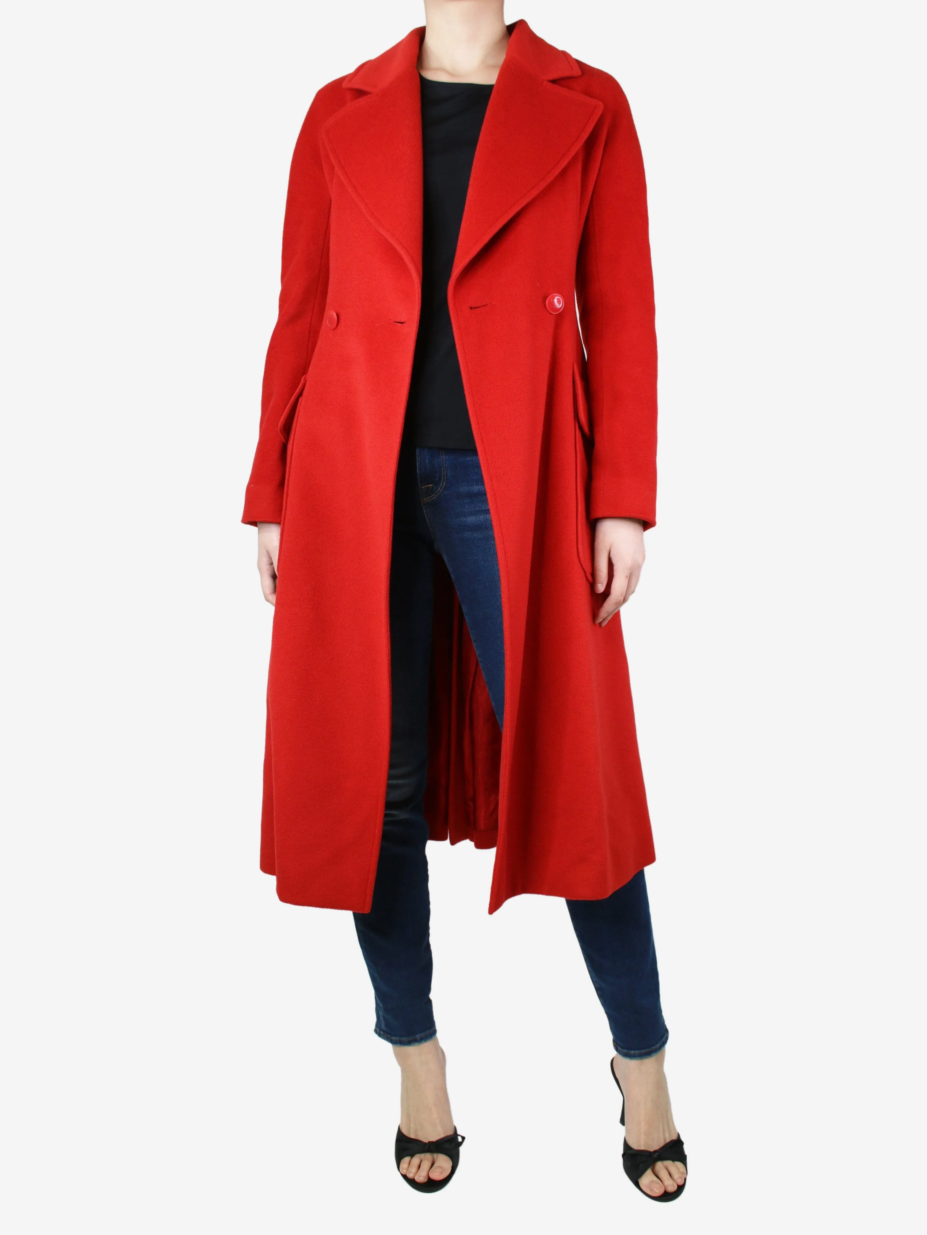 Red double-breasted cashmere coat - size UK 12