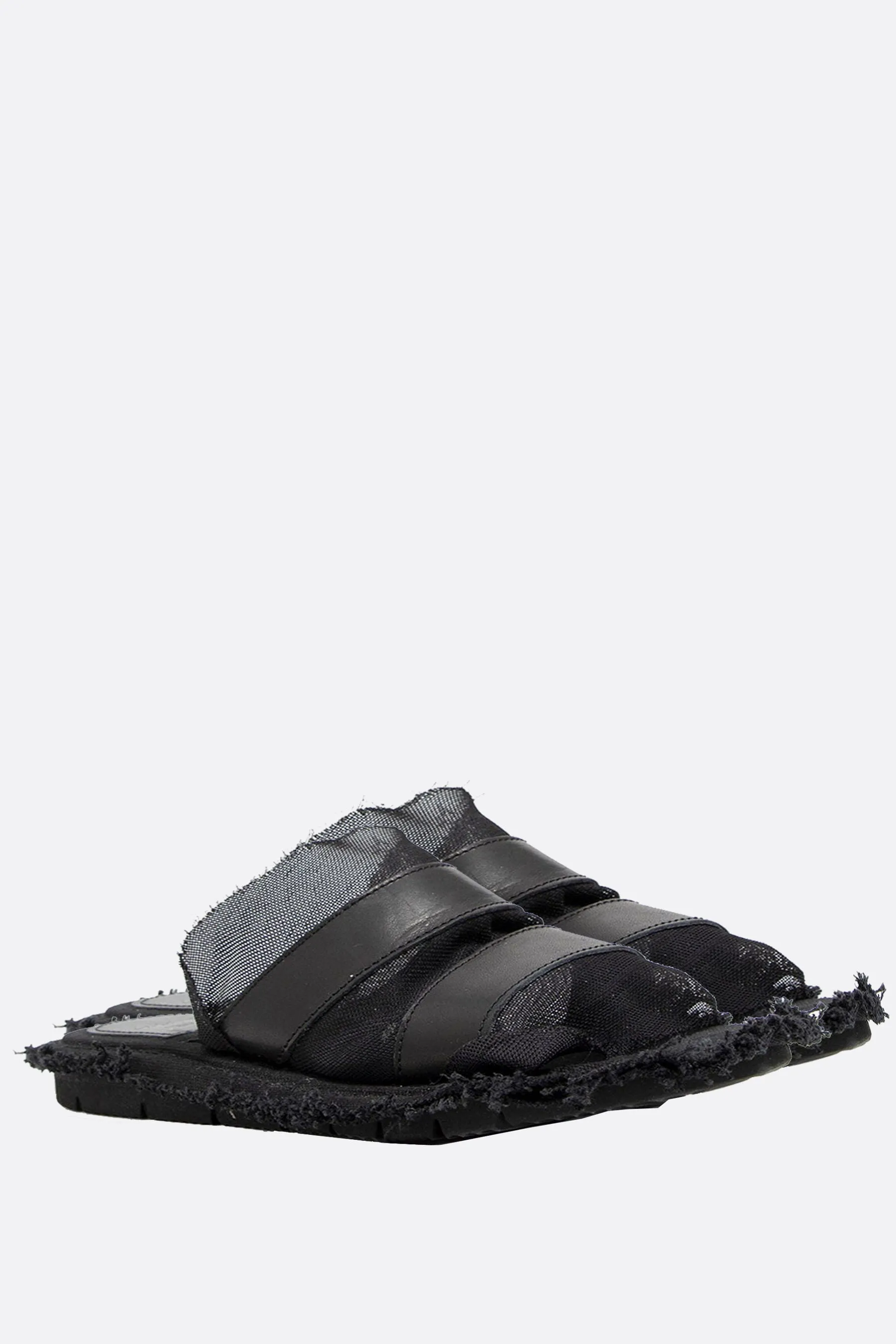 smooth leather and mesh slide sandals