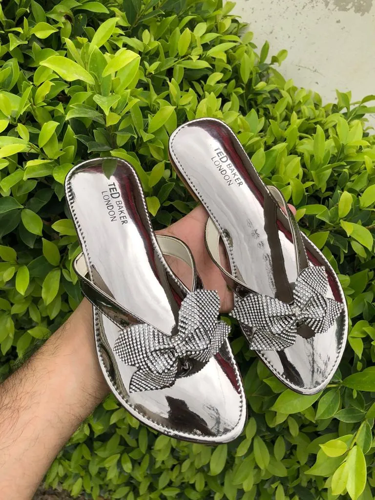 Sparkling Crystal Bow Flat Sandals - Elegant Comfort for Any Occasion