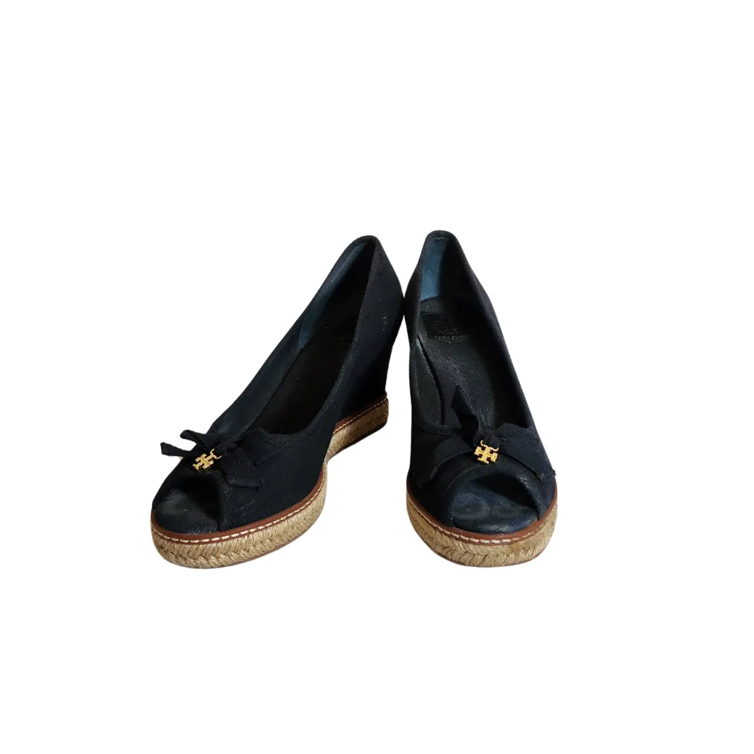 Tory Burch Black Canvas & Jute 'Jackie' Wedges | Pre Loved |