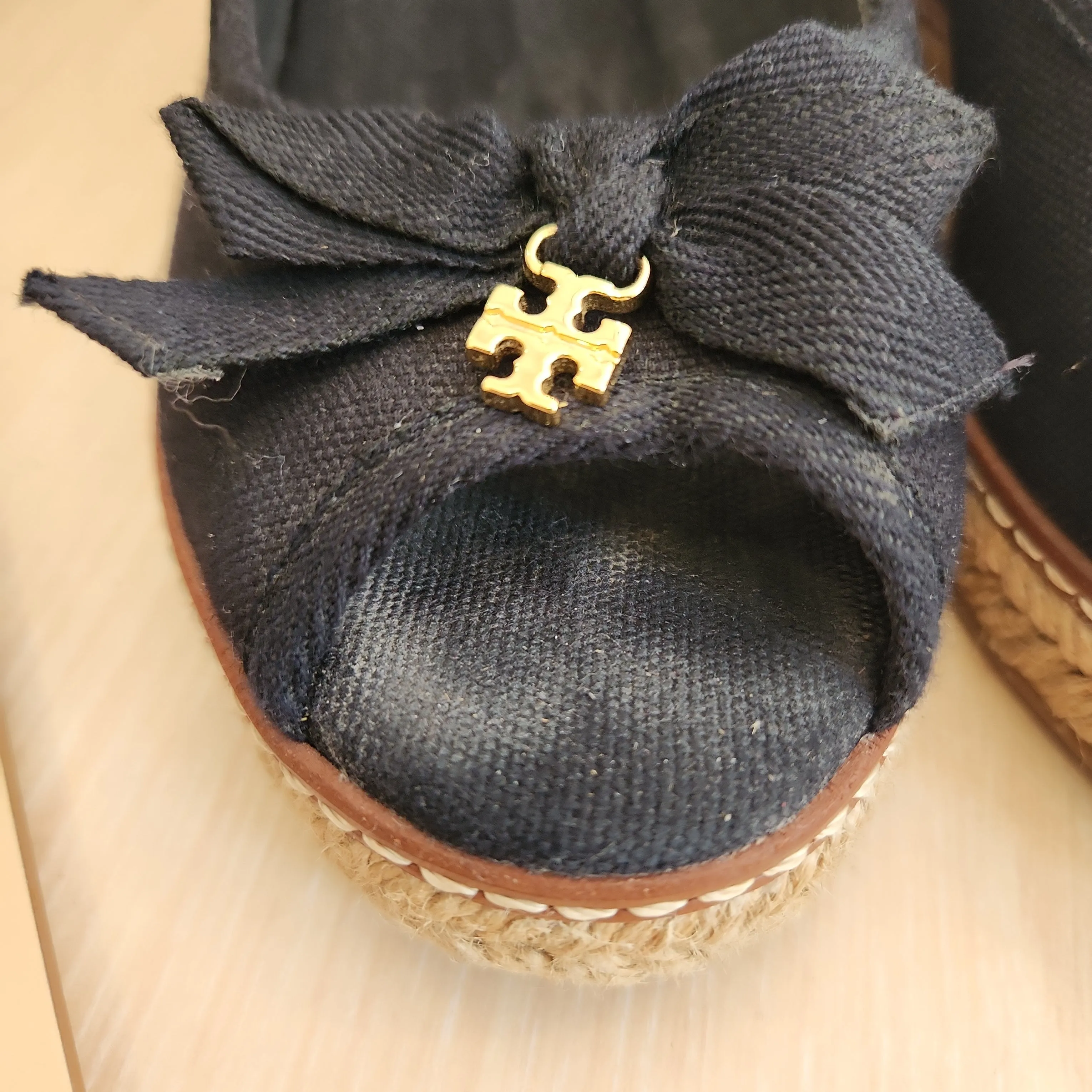 Tory Burch Black Canvas & Jute 'Jackie' Wedges | Pre Loved |