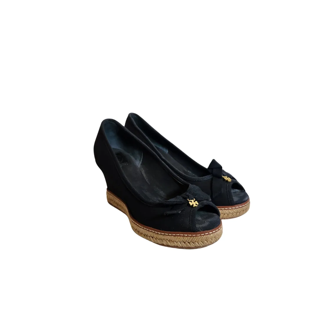 Tory Burch Black Canvas & Jute 'Jackie' Wedges | Pre Loved |