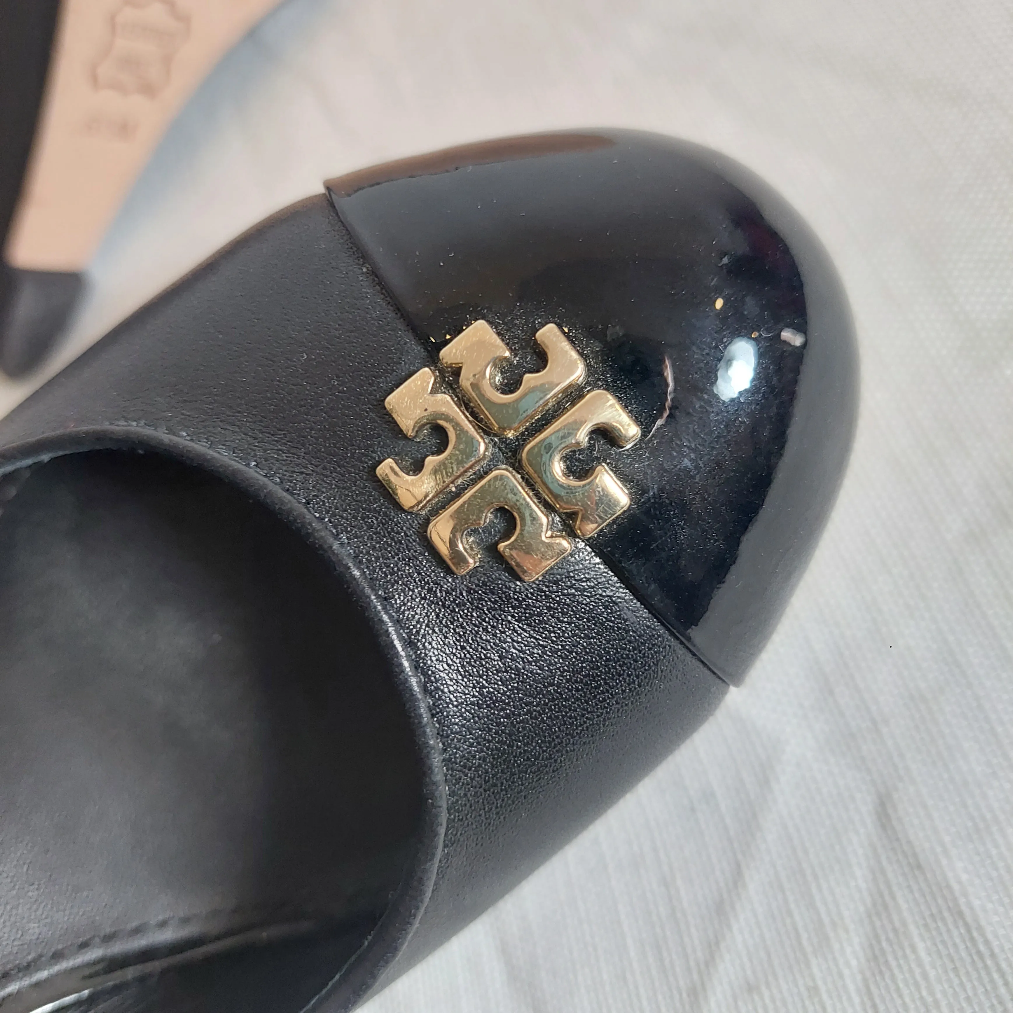 Tory Burch Black Leather Toe Cap Wedges | Pre loved |