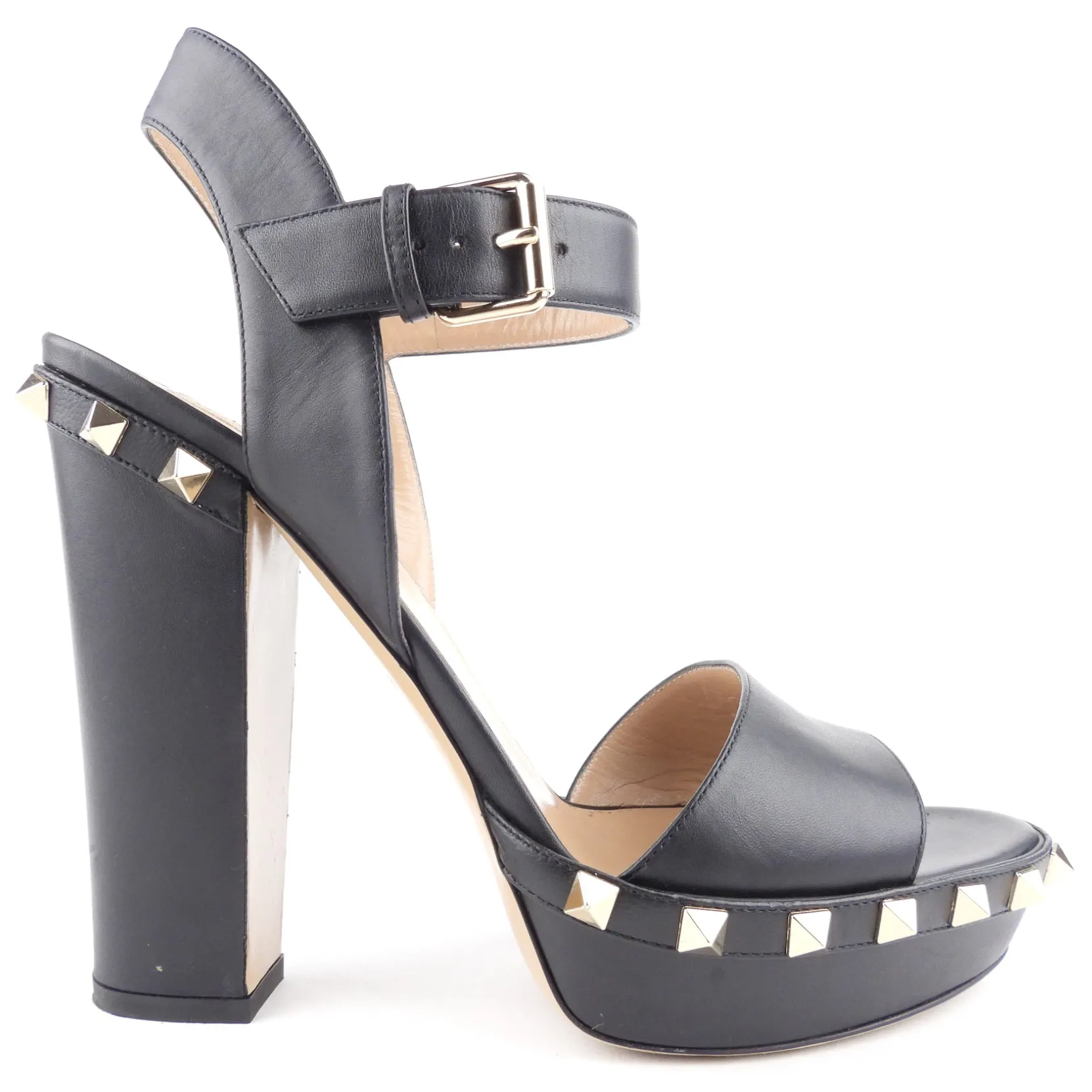 Valentino Garavani Black Leather Rockstud Platform Slingback Sandals - 38.5