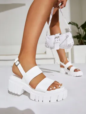 Women Double Strap Slingback Sandals, Fashion White Wedge Sandals