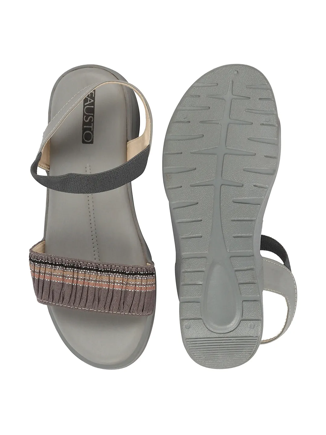 Women Grey Open Toe Multi Color Strap Platform Woven Design Slip On Sandals