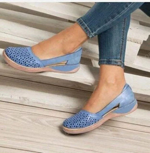 Women Wedges Orthopedic Hollow Out PU Summer Vintage Sandals