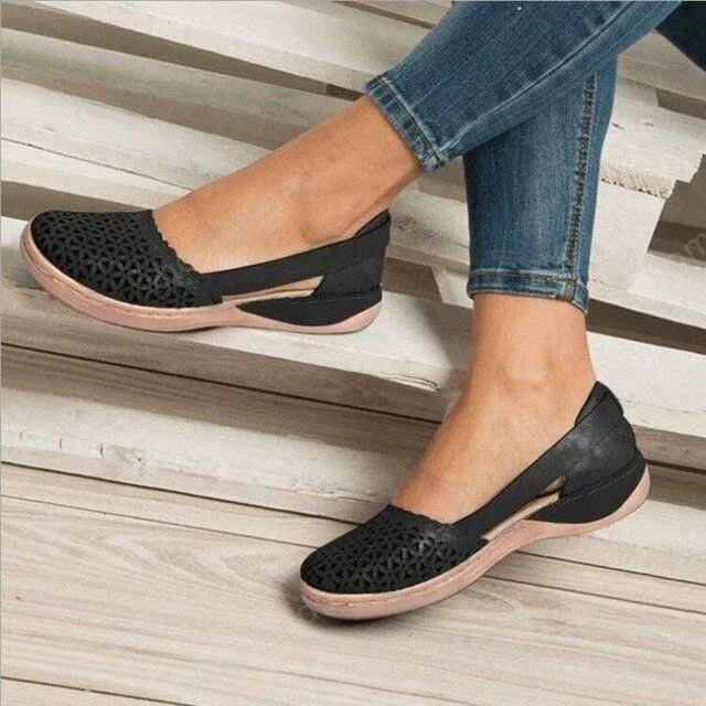 Women Wedges Orthopedic Hollow Out PU Summer Vintage Sandals