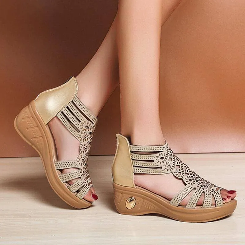 Women's Elegant Daily Rhinestone Hollow-out Wedge Sandals