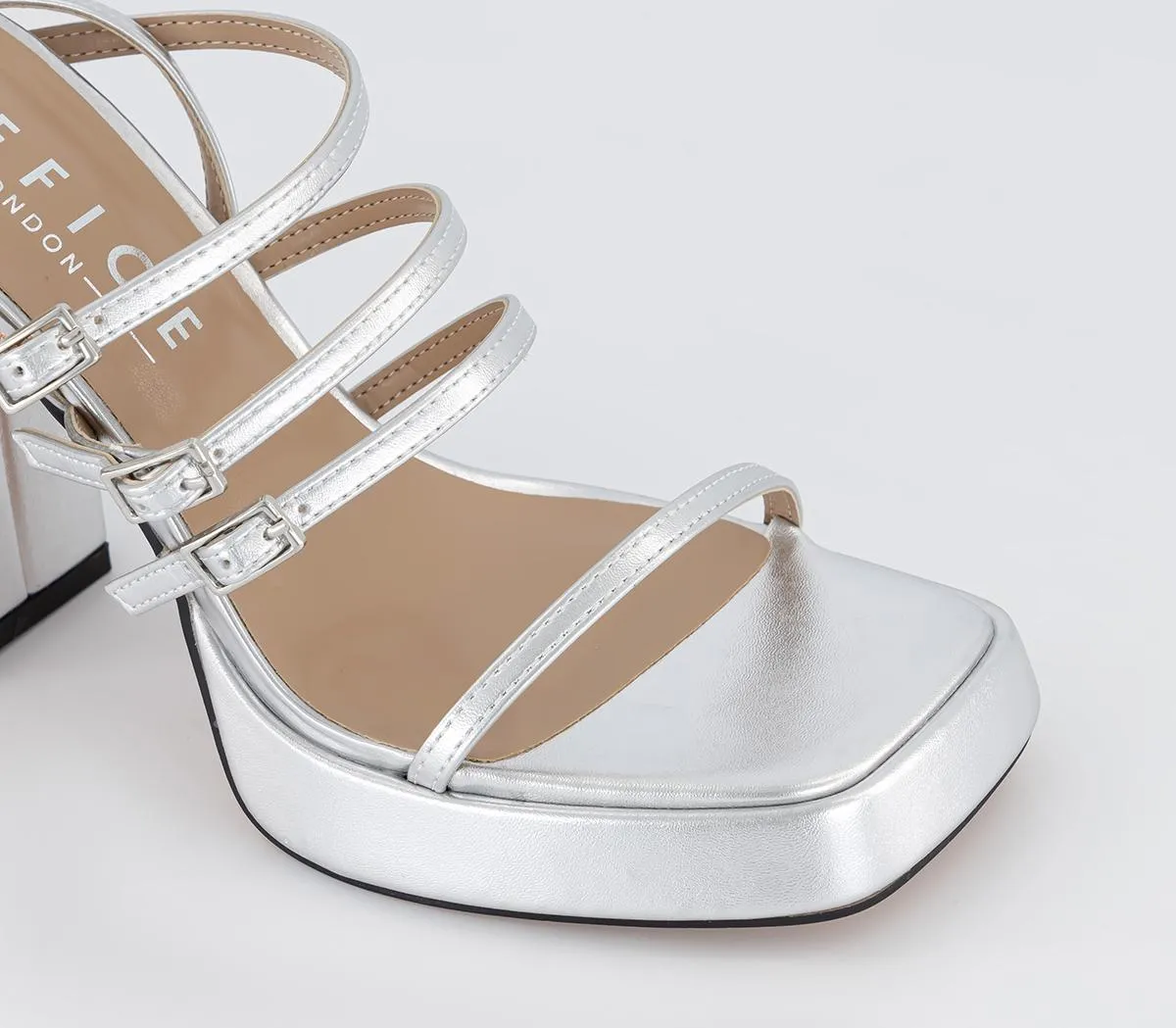 Womens Office Heirloom Strappy Platform Buckle Sandals Silver